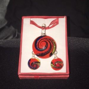 New Glass Necklace and Earring Set in Gift Box